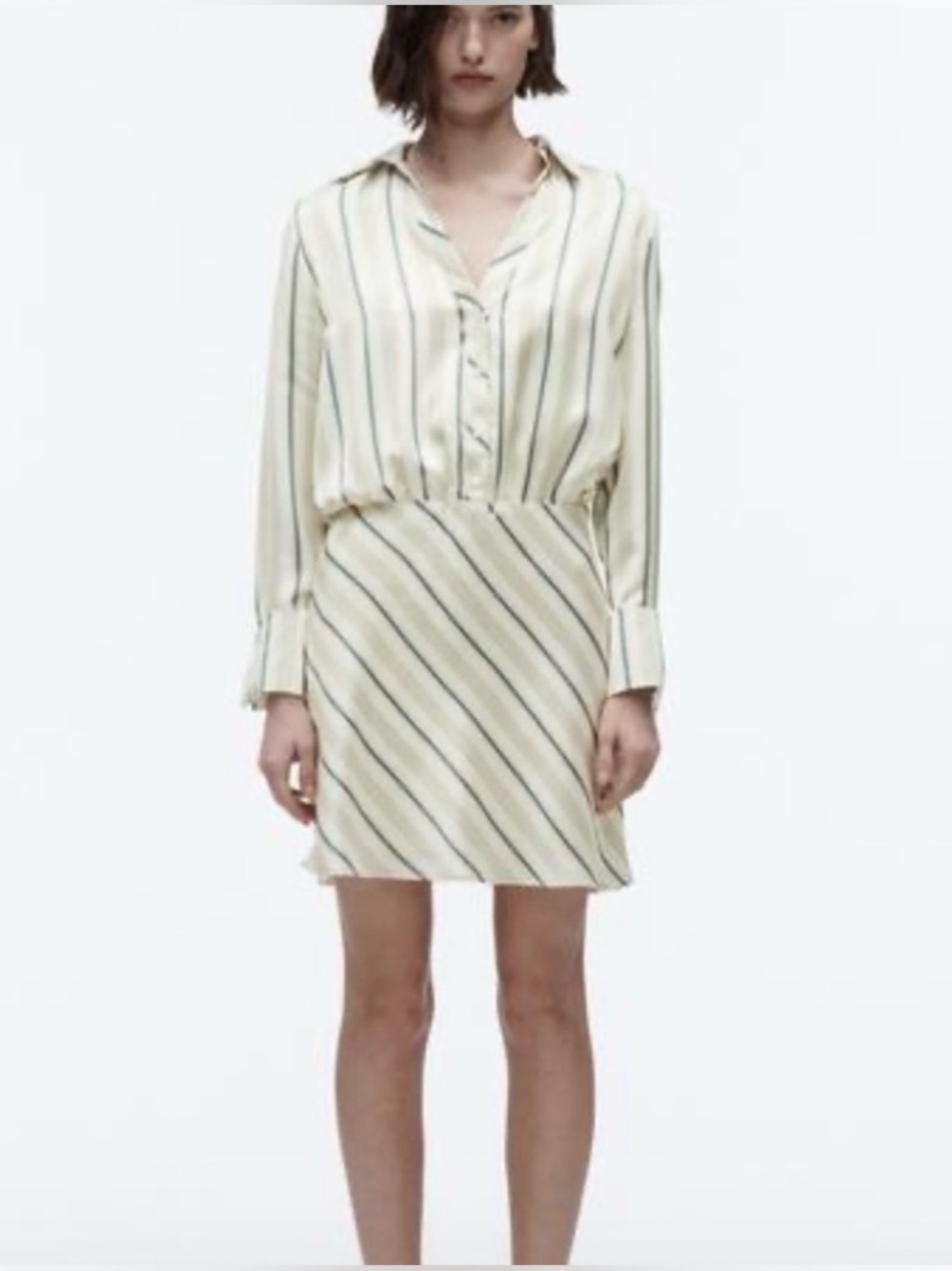 NWT Zara Striped Satin Dress in White and Green Size XL